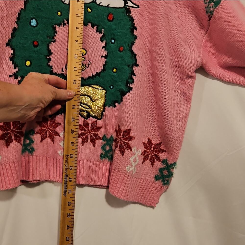 Peanuts Women Pink Knit Pullover Sweater XL Snoopy Ugly Christmas Wreath NWT new - Picture 5 of 8